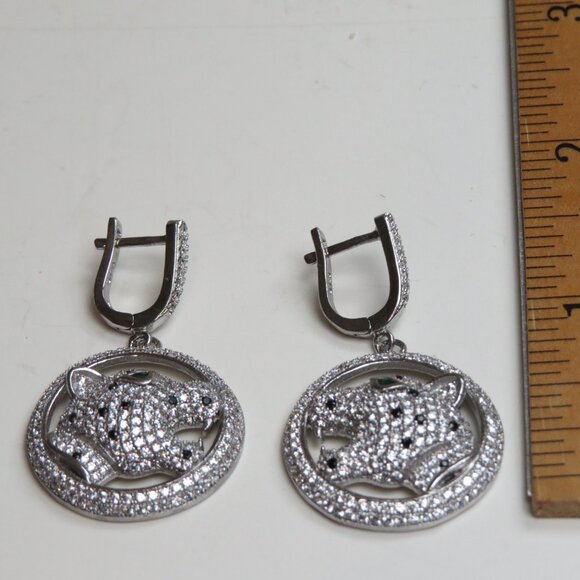 *Sterling Silver Diamond & Emerald Panter Earring - Picture 4 of 4